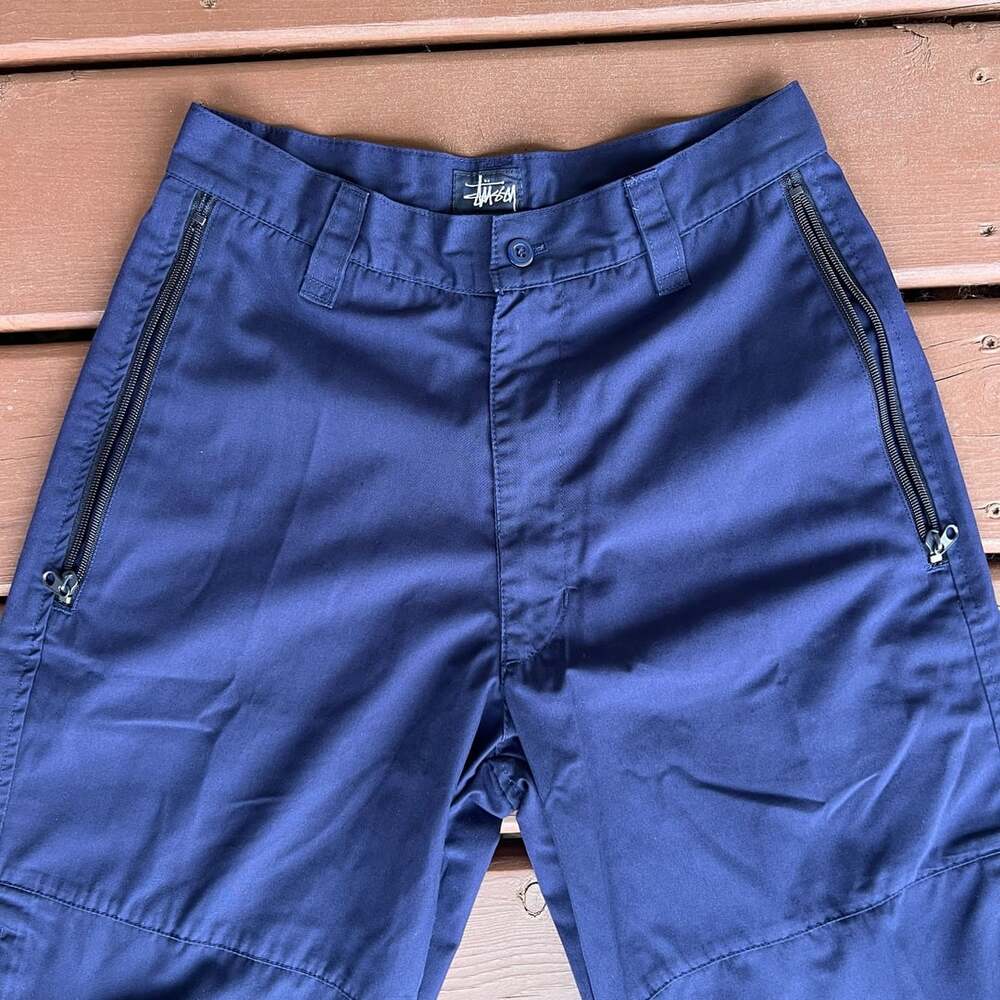 Stussy MADE IN USA Pants Size 28 Blue Poly Cotton Cargo Utility Work Trousers